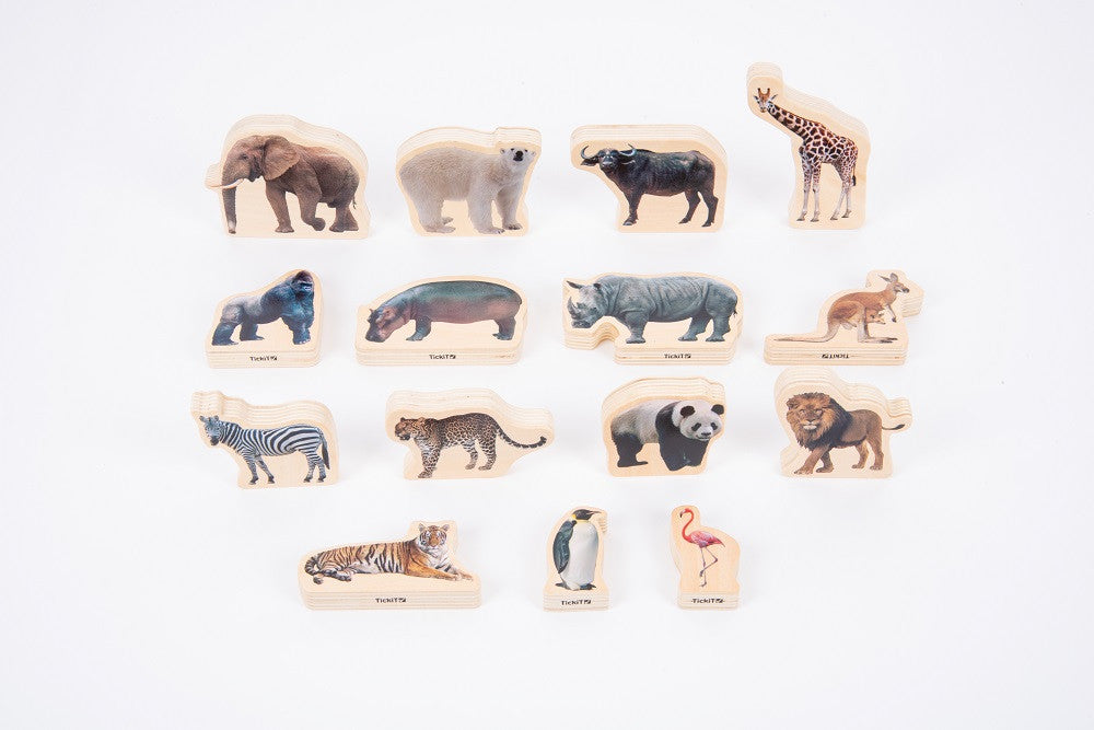 Blocchi di Legno Animali Selvatici 15 pezzi Tickit - Millemamme