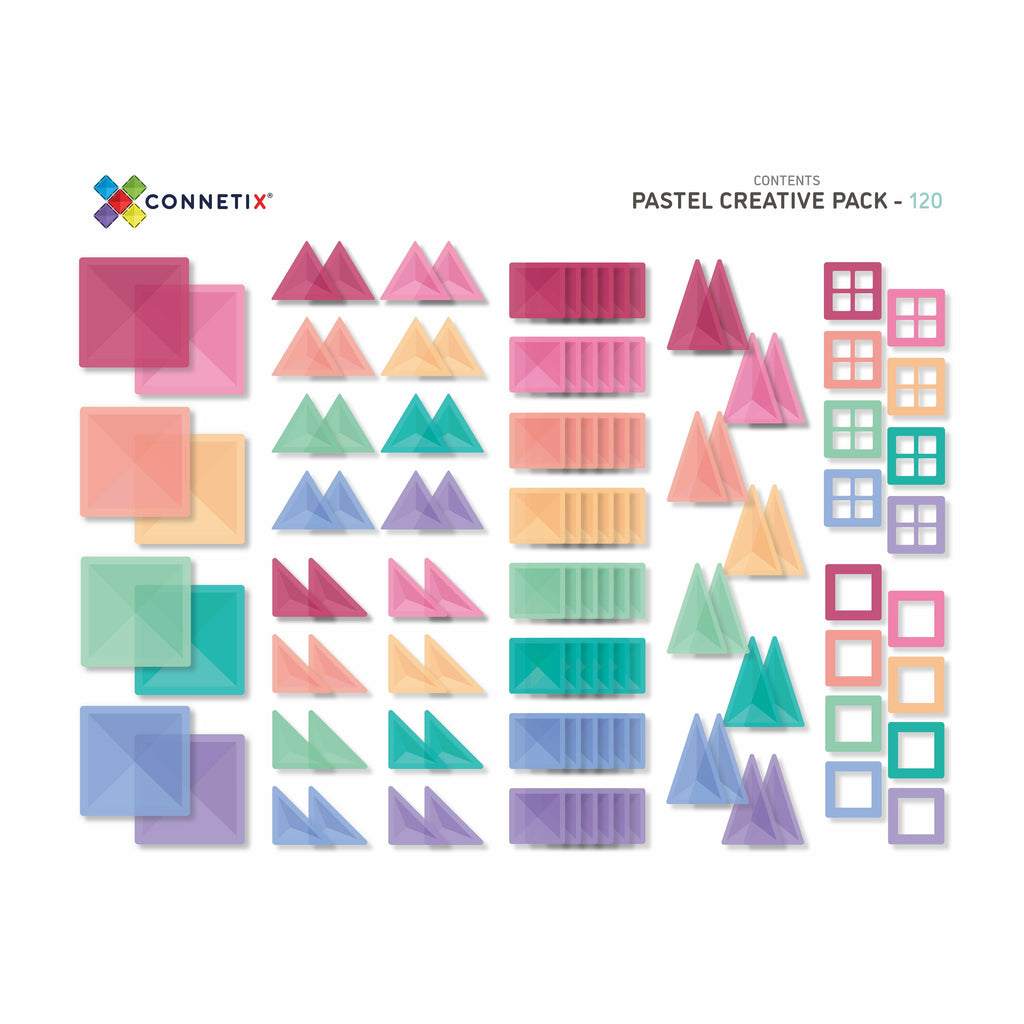 PRE-ORDINE Tessere Magnetiche Traslucide - Creative Pack 120 pezzi - Colore Pastello - Connetix - Shop Millemamme
